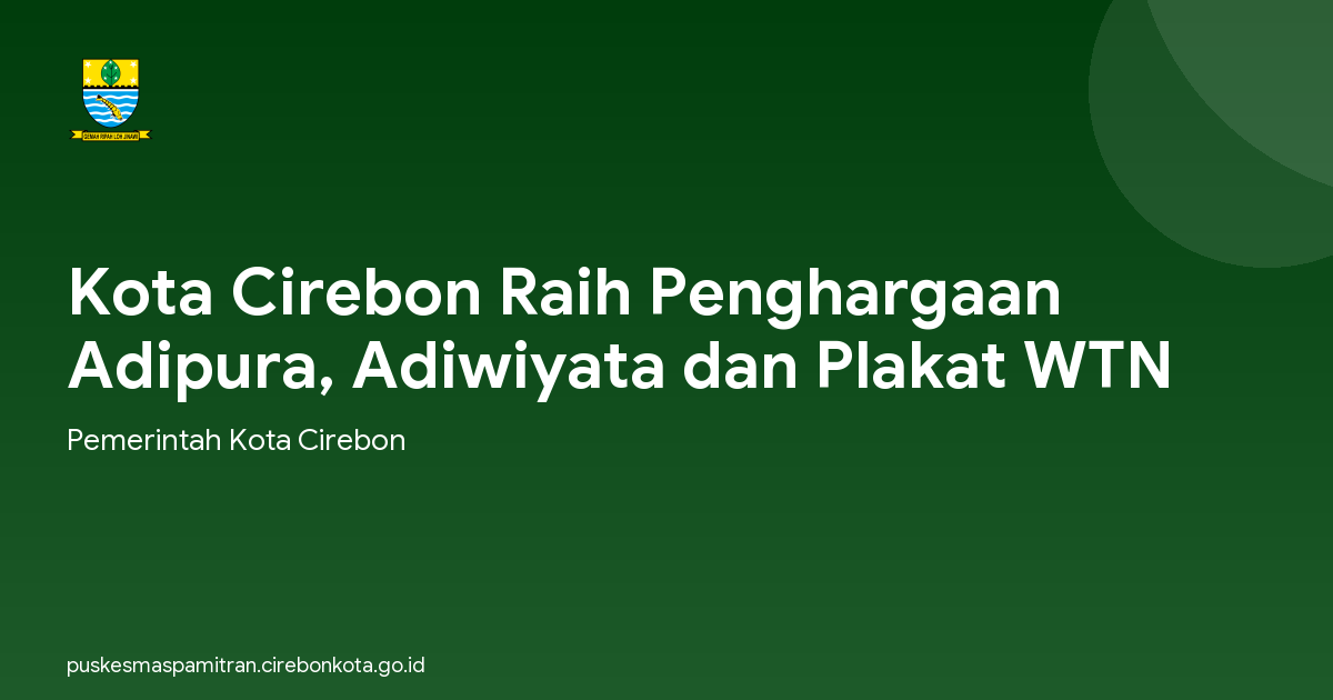 Kota Cirebon Raih Penghargaan Adipura, Adiwiyata dan Plakat WTN